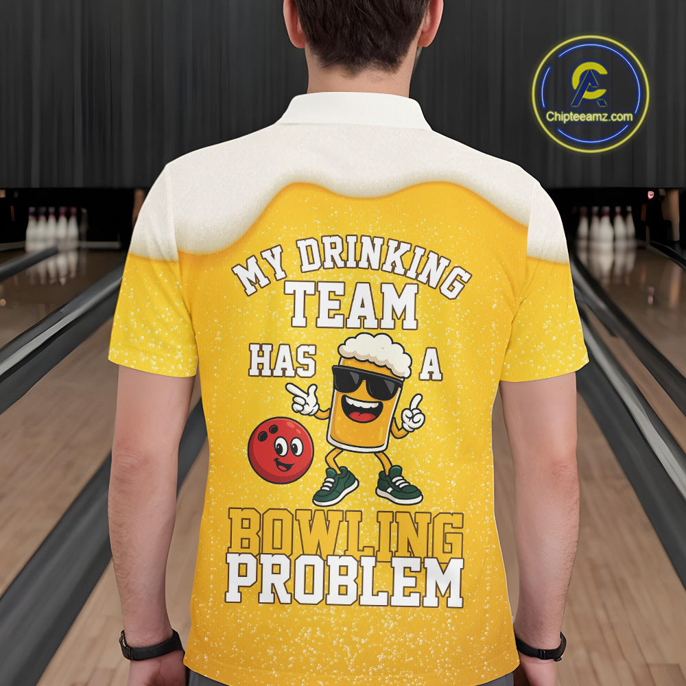 Custom Funny Beer Bowling Polo, Quarter Zip Shirts For Men My drinking team has a bowling problem NQS10638
