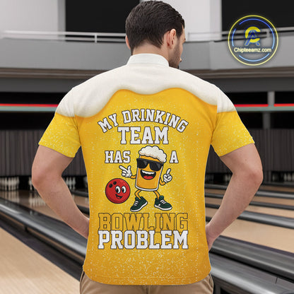 Custom Funny Beer Bowling Polo, Quarter Zip Shirts For Men My drinking team has a bowling problem NQS10638