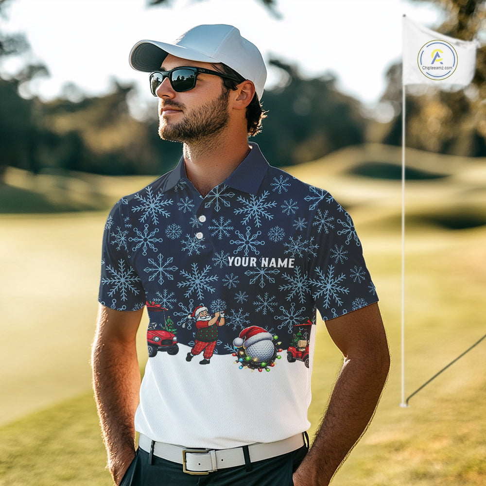 Blue snowflake pattern Christmas Golf Polo Shirts For Men custom mens golf attire, unique golf gifts NQS10865