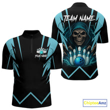 Load image into Gallery viewer, Black and Blue Reaper Skull lightning Bowling Shirts for Men Custom Skull Team Bowling league jersey NQS10869