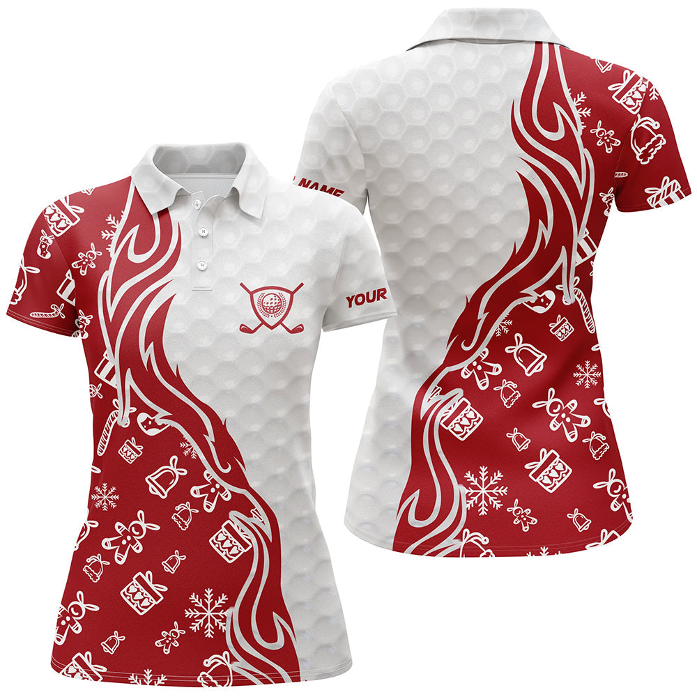 Custom Red and white Christmas pattern Golf Polo Shirts For Women, Personalized Golf Team Jerseys NQS8923