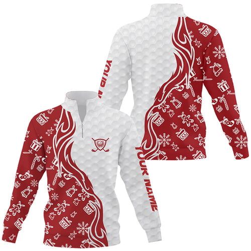 Custom Red and white Christmas pattern Quarter zip golf sweatshirt, Personalized Golf Team sweater NQS8923