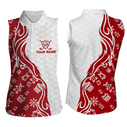 Custom Red and white Christmas pattern Women sleeveless polo Shirts, Personalized Golf Team Jerseys NQS8923