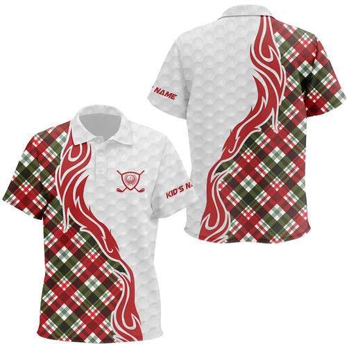 Custom Christmas plaid pattern Golf polo Shirts For Kid, Personalized Golf Team Jerseys NQS8924