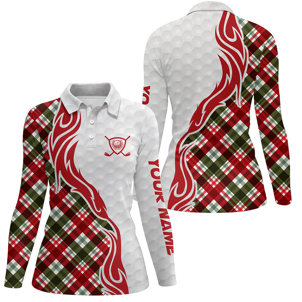 Custom Christmas plaid pattern Golf Polo Shirts For Women, Personalized Golf Team Jerseys NQS8924