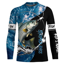 Load image into Gallery viewer, Striped Bass fishing blue ocean camouflage fishing clothing Custom performance fishing shirts NQS2625