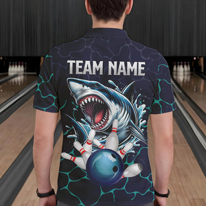 Blue Shark Camo Lightning Thunder Bowling Shirts For Men Custom Bowling Team Shirts, Gift For Bowler NQS9372