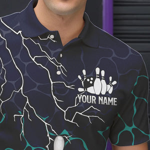 Blue Shark Camo Lightning Thunder Bowling Shirts For Men Custom Bowling Team Shirts, Gift For Bowler NQS9372