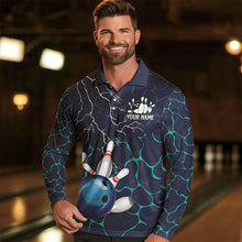 Load image into Gallery viewer, Blue Shark Camo Lightning Thunder Bowling Shirts For Men Custom Bowling Team Shirts, Gift For Bowler NQS9372