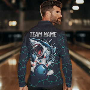 Blue Shark Camo Lightning Thunder Bowling Shirts For Men Custom Bowling Team Shirts, Gift For Bowler NQS9372