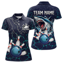 Load image into Gallery viewer, Blue Shark Camo Lightning Thunder Bowling Shirts For Women Custom Bowling Team Shirts, Gift For Bowler NQS9372