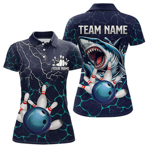 Blue Shark Camo Lightning Thunder Bowling Shirts For Women Custom Bowling Team Shirts, Gift For Bowler NQS9372