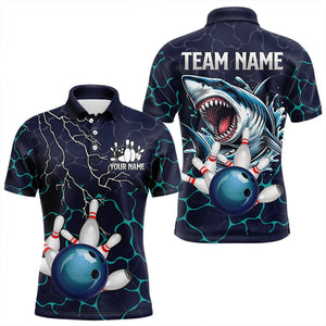 Blue Shark Camo Lightning Thunder Bowling Shirts For Men Custom Bowling Team Shirts, Gift For Bowler NQS9372