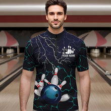 Load image into Gallery viewer, Blue Shark Camo Lightning Thunder Bowling Shirts For Men Custom Bowling Team Shirts, Gift For Bowler NQS9372