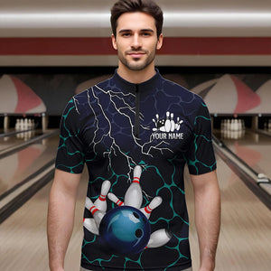 Blue Shark Camo Lightning Thunder Bowling Shirts For Men Custom Bowling Team Shirts, Gift For Bowler NQS9372