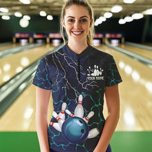 Load image into Gallery viewer, Blue Shark Camo Lightning Thunder Bowling Shirts For Women Custom Bowling Team Shirts, Gift For Bowler NQS9372