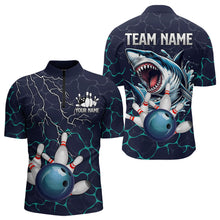 Load image into Gallery viewer, Blue Shark Camo Lightning Thunder Bowling Shirts For Men Custom Bowling Team Shirts, Gift For Bowler NQS9372