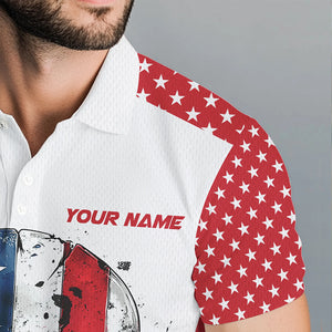 Red, white and blue American Flag Skull Mens golf polo shirts custom patriotic golf attire for mens NQS9375