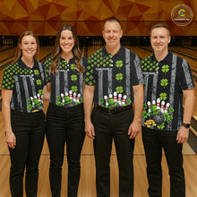 Load image into Gallery viewer, Custom Black Grunge US Flag Green Shamrock St Patrick Bowling polo shirts for men, bowling jersey men NQS11450