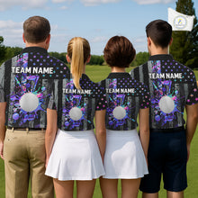 Load image into Gallery viewer, Black American Flag Hologram Mens golf polo shirts Custom patriotic mens golf shirts, best golf gifts NQS11640