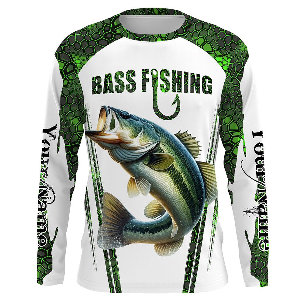 Bass fishing green camo Custom Funny Fishing Shirts, Gift For Fisherman NQS5456