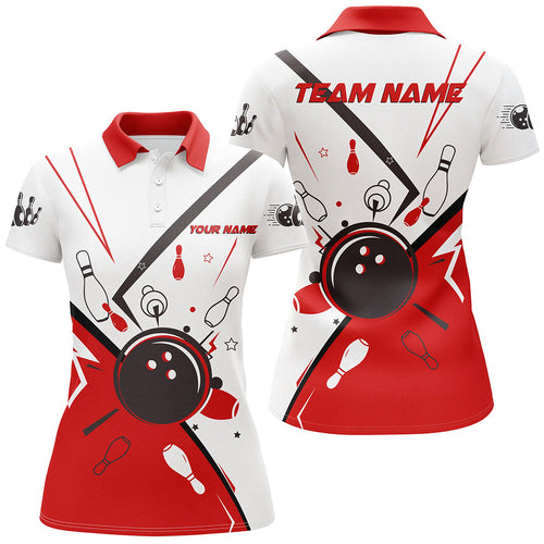 Women bowling Polo, Quarter Zip shirts Custom Bowling Team League Jerseys, gift for bowlers | Red NQS7623