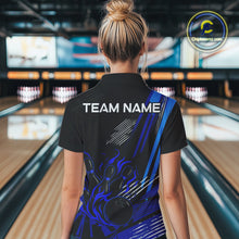 Load image into Gallery viewer, Black and Blue Flame Bowling Polo, Quarter Zip Shirts For Women Custom Bowling Outfit Team Jerseys NQS9962