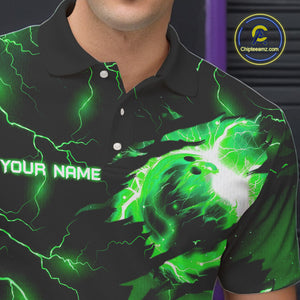 Green lightning thunder bowling American flag Eagle custom Mens Bowling Polo, Quarter Zip Shirts NQS10111