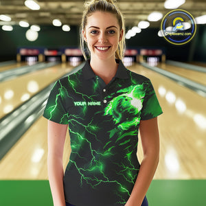 Green lightning thunder bowling American flag Eagle custom Women Bowling Polo, Quarter Zip Shirts NQS10111