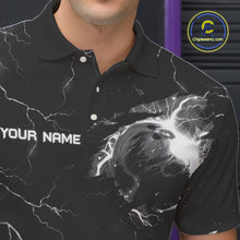 Load image into Gallery viewer, Black lightning thunder bowling American flag Eagle custom Mens Bowling Polo, Quarter Zip Shirts NQS10112