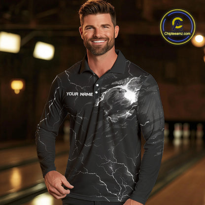 Black lightning thunder bowling American flag Eagle custom Mens Bowling Polo, Quarter Zip Shirts NQS10112