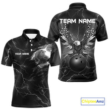 Load image into Gallery viewer, Black lightning thunder bowling American flag Eagle custom Mens Bowling Polo, Quarter Zip Shirts NQS10112