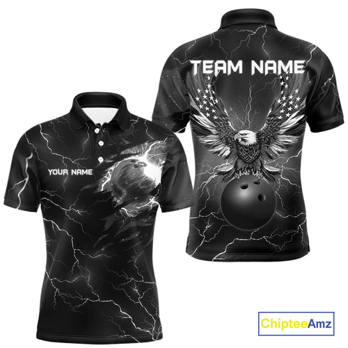 Black lightning thunder bowling American flag Eagle custom Mens Bowling Polo, Quarter Zip Shirts NQS10112