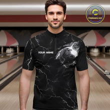 Load image into Gallery viewer, Black lightning thunder bowling American flag Eagle custom Mens Bowling Polo, Quarter Zip Shirts NQS10112
