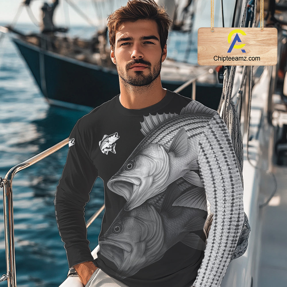 Striped Bass performance Fishing Shirts Custom Striper Fishing Long Sleeve Tournament Fishing Shirts NQS10113