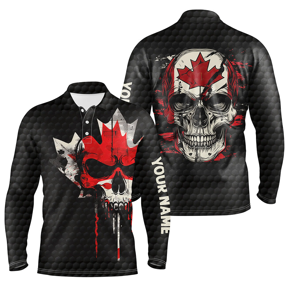 Canadian Flag Skull Mens golf polo shirts custom black golf ball skin golf attire for men NQS8046