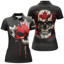 Load image into Gallery viewer, Canadian Flag Skull Womens golf polo shirt custom black golf ball skin golf attire for women NQS8046