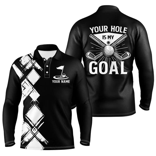 Black and white argyle pattern Men golf polo shirts custom golf outfits men your hole is my goal NQS8249