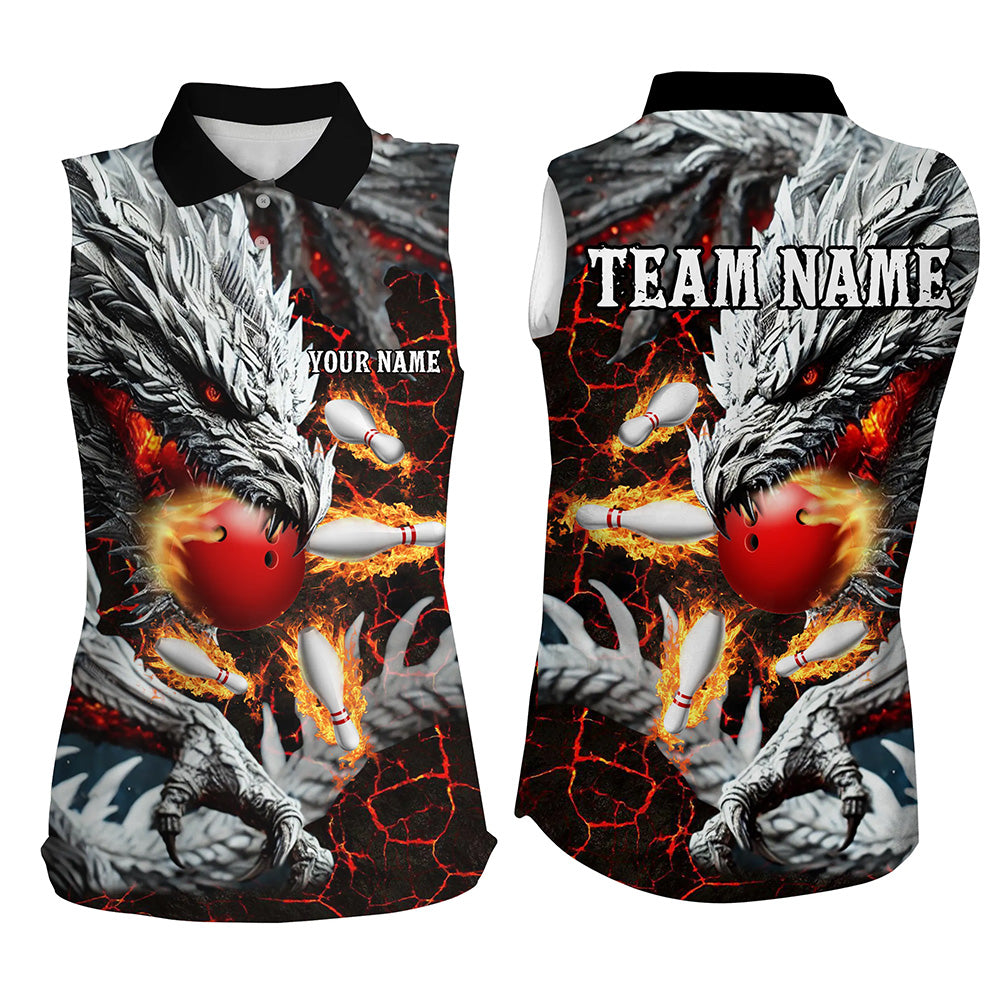 Red Magma texture Custom Dragon Bowling Team sleeveless polo Shirt Women Bowling Jerseys Bowler Outfit NQS8252