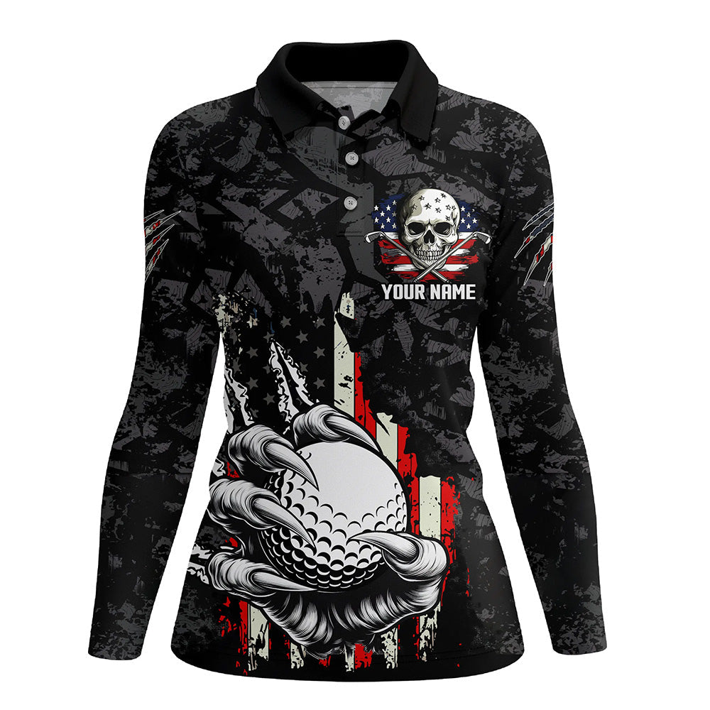 Funny Claw Tearing US Flag Golf Ball Custom Women golf polo shirts, Patriotic Golf Team Jerseys NQS8253