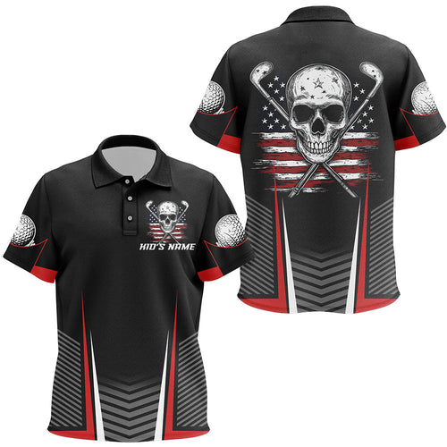 Black and Red American Flag Golf Clubs Skull Kid golf polo shirts Custom Patriotic Golf Team Jersey NQS8254