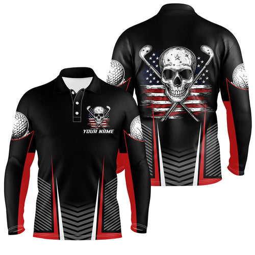Black and Red American Flag Golf Clubs Skull Men golf polo shirts Custom Patriotic Golf Team Jerseys NQS8254