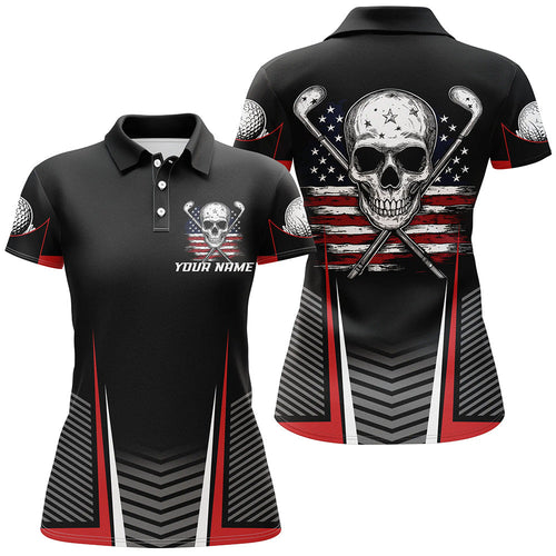 Black and Red American Flag Golf Clubs Skull Women golf polo shirts Custom Patriotic Golf Team Jersey NQS8254