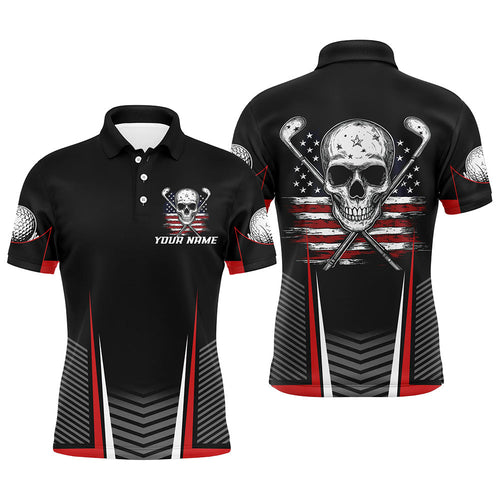 Black and Red American Flag Golf Clubs Skull Men golf polo shirts Custom Patriotic Golf Team Jerseys NQS8254