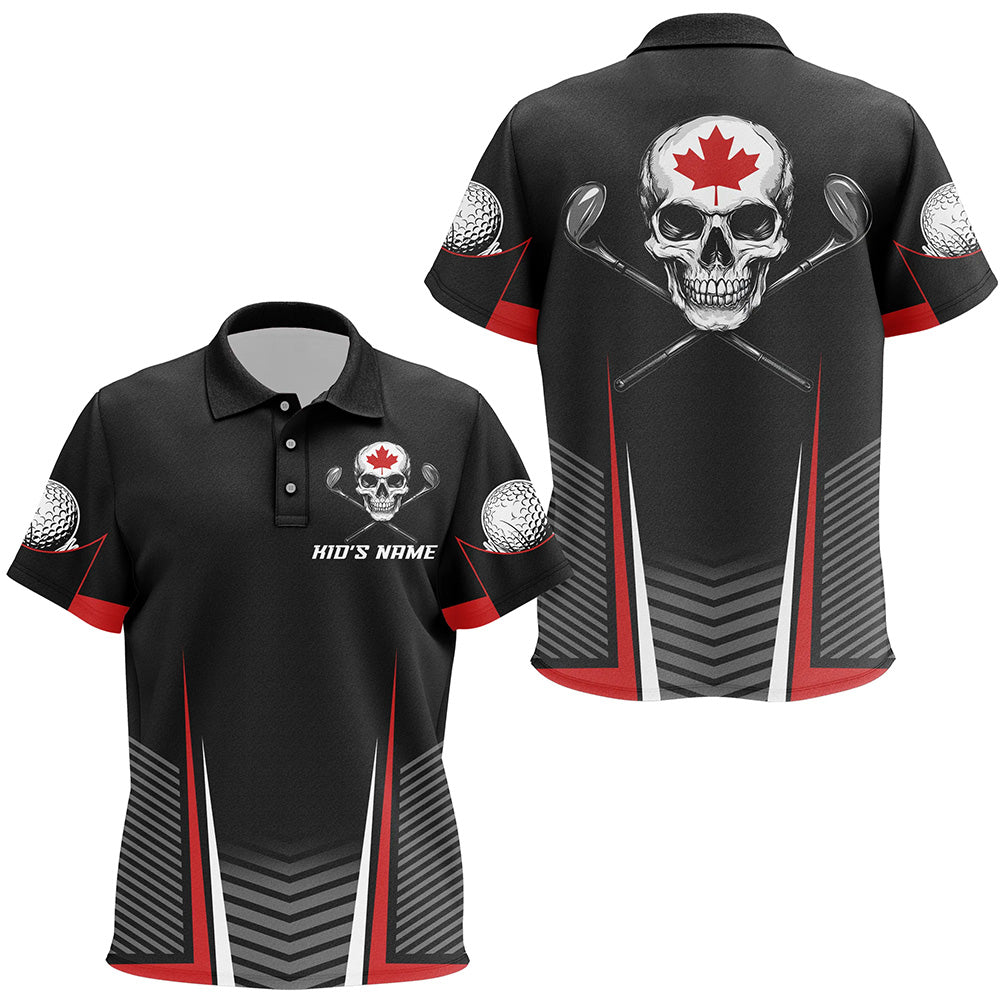 Black and Red Canadian Flag Golf Clubs Skull Kid golf polo shirts Custom Patriotic Golf Team Jersey NQS8255