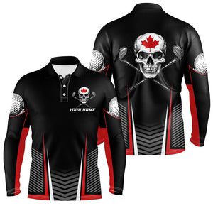 Black and Red Canadian Flag Golf Clubs Skull Men golf polo shirts Custom Patriotic Golf Team Jerseys NQS8255