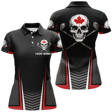 Load image into Gallery viewer, Black and Red Canadian Flag Golf Clubs Skull Women golf polo shirts Custom Patriotic Golf Team Jersey NQS8255