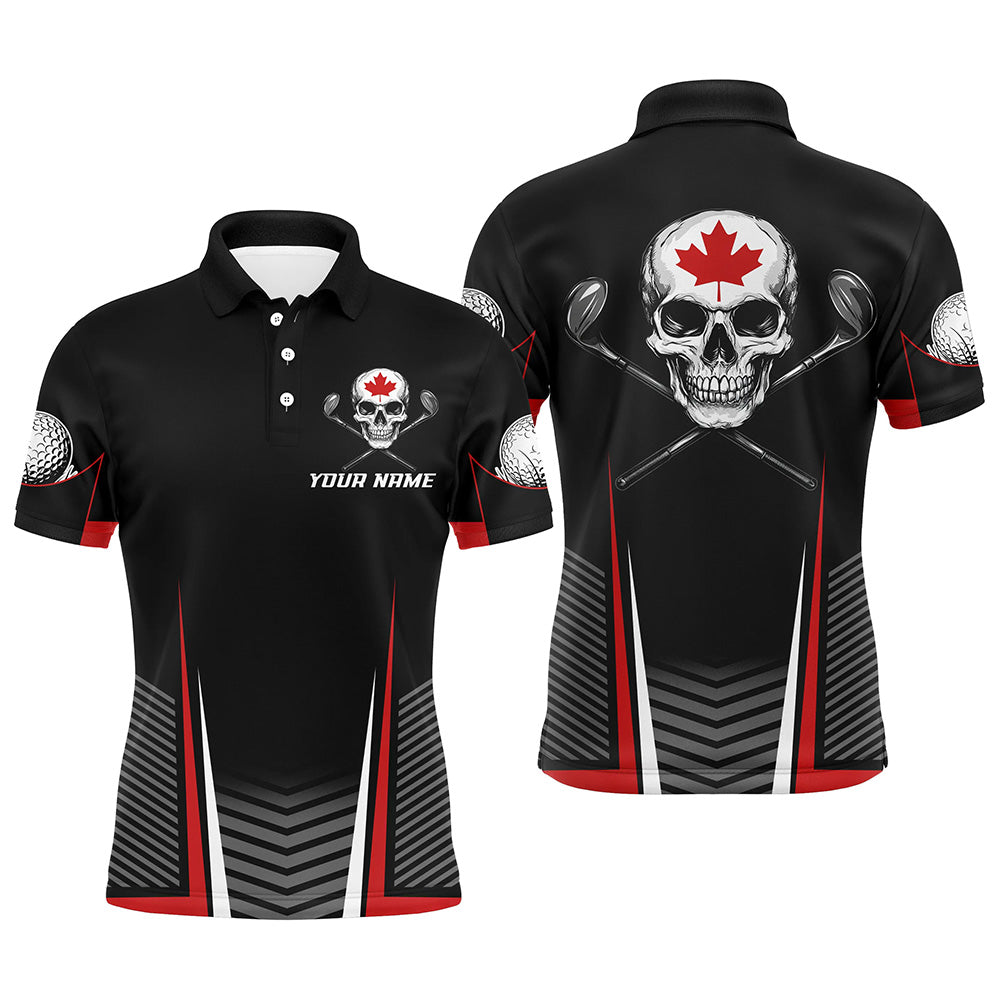 Black and Red Canadian Flag Golf Clubs Skull Men golf polo shirts Custom Patriotic Golf Team Jerseys NQS8255