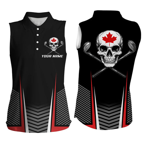 Black and Red Canadian Flag Golf Clubs Skull Women sleeveless polo shirts Custom Patriotic Golf Jersey NQS8255