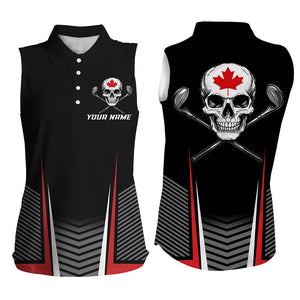 Black and Red Canadian Flag Golf Clubs Skull Women sleeveless polo shirts Custom Patriotic Golf Jersey NQS8255